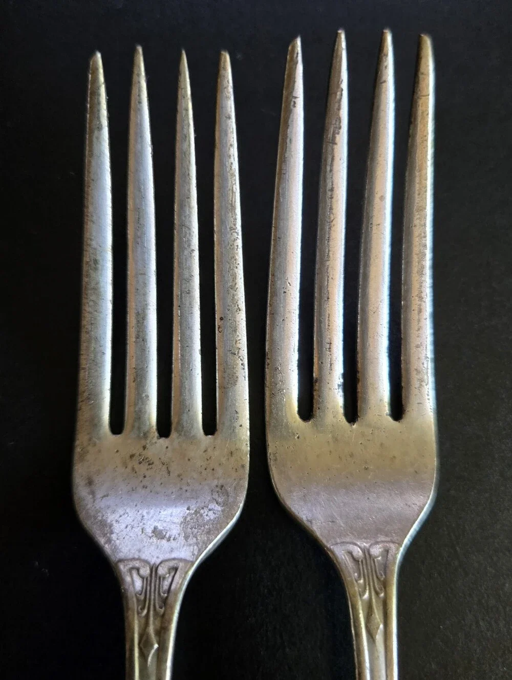 Vintage Rogers & Bros Silverplate Dinner Forks Pair Art Deco Pattern Flatware